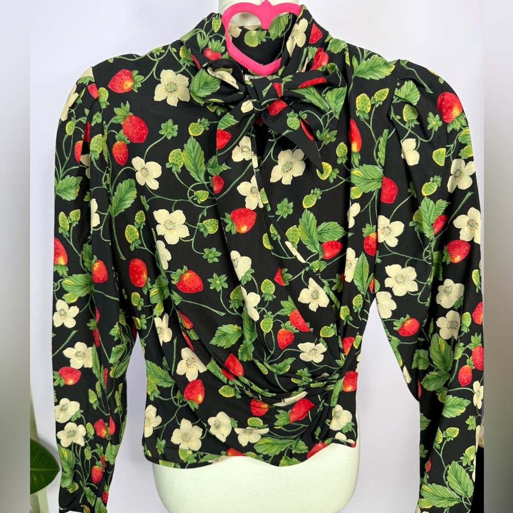 Ungaro Vintage Strawberry Print Silk Blouse